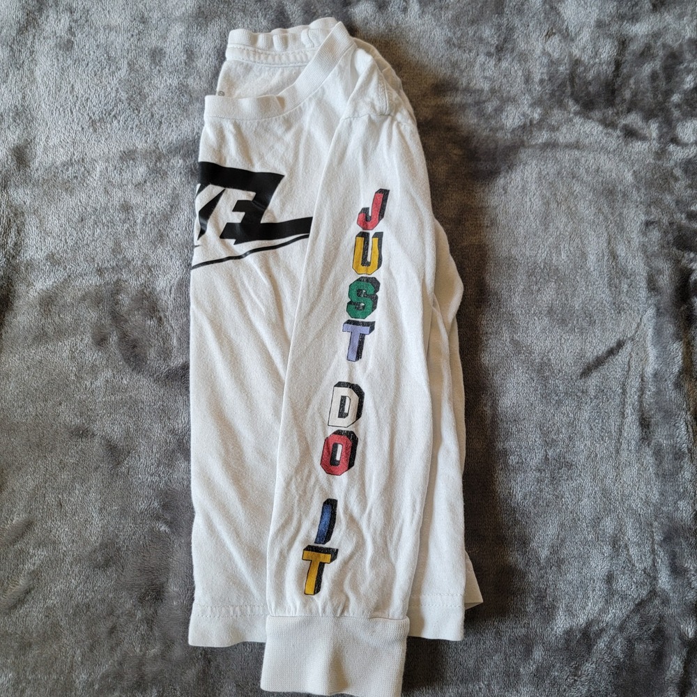 Nike Long Sleeve T-Shirt Kids 4T White Good Just Do It Graphic Tee 695